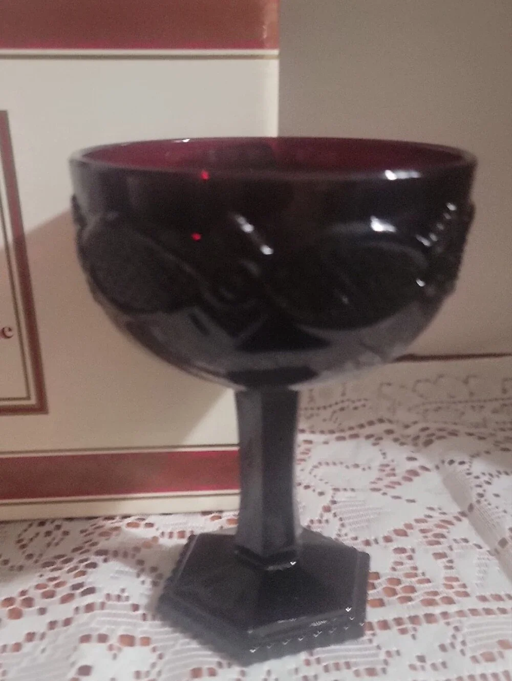 Avon Cape Cod Collection Saucer Champagne Glasses - Deep Ruby With Box